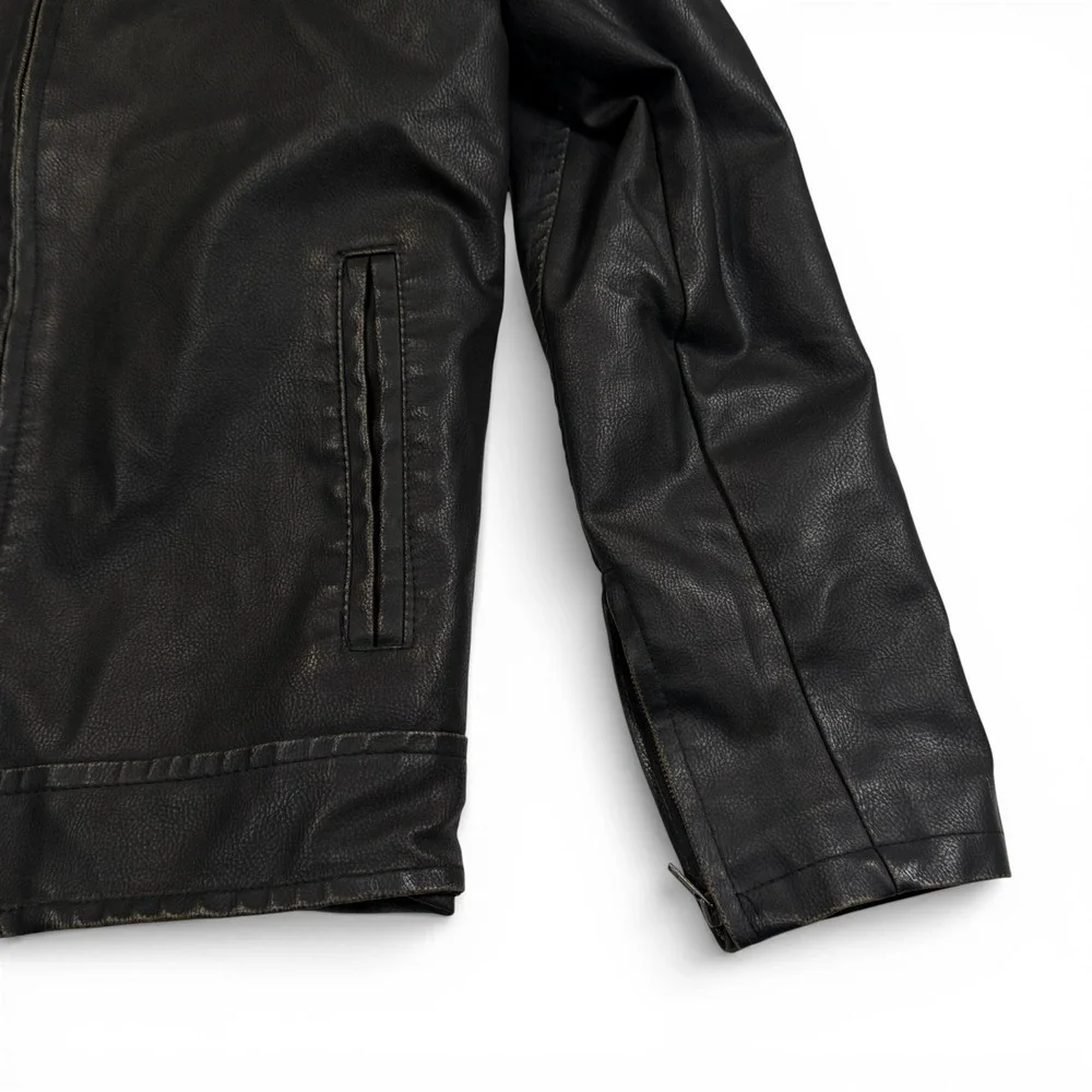 Aeropostale Faux Vegan Leather Jacket Sherpa Collar Brown Mens Small Bomber‎